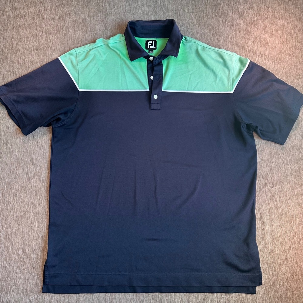 FootJoy Mens XL Golf Polo Shirt Navy Blue Mint Green Colorblock Short Sleeve FJ